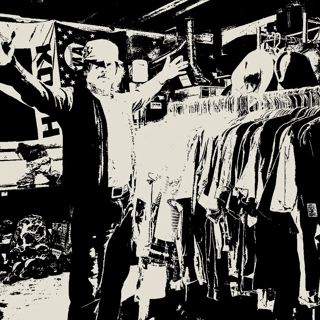 Owner of Poni Boi Threads at his shop